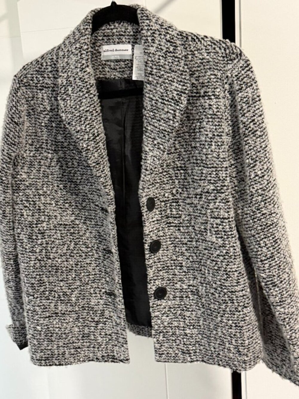 Alfred Dunner Salt & Pepper Button Up Tweed Blazer